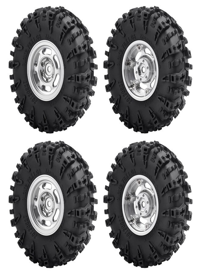 MORFUM 1.3" Beadlock Wheels and Tires Set 1.3inch Aluminium Beadlock Wheel Rims with 70mm Soft Sticky Crawler Mud Terrain Rubber Tires for 1/18 1/24 SCX24 TRX4M RC Car Upgrades (Style B - Silver) - Image 1